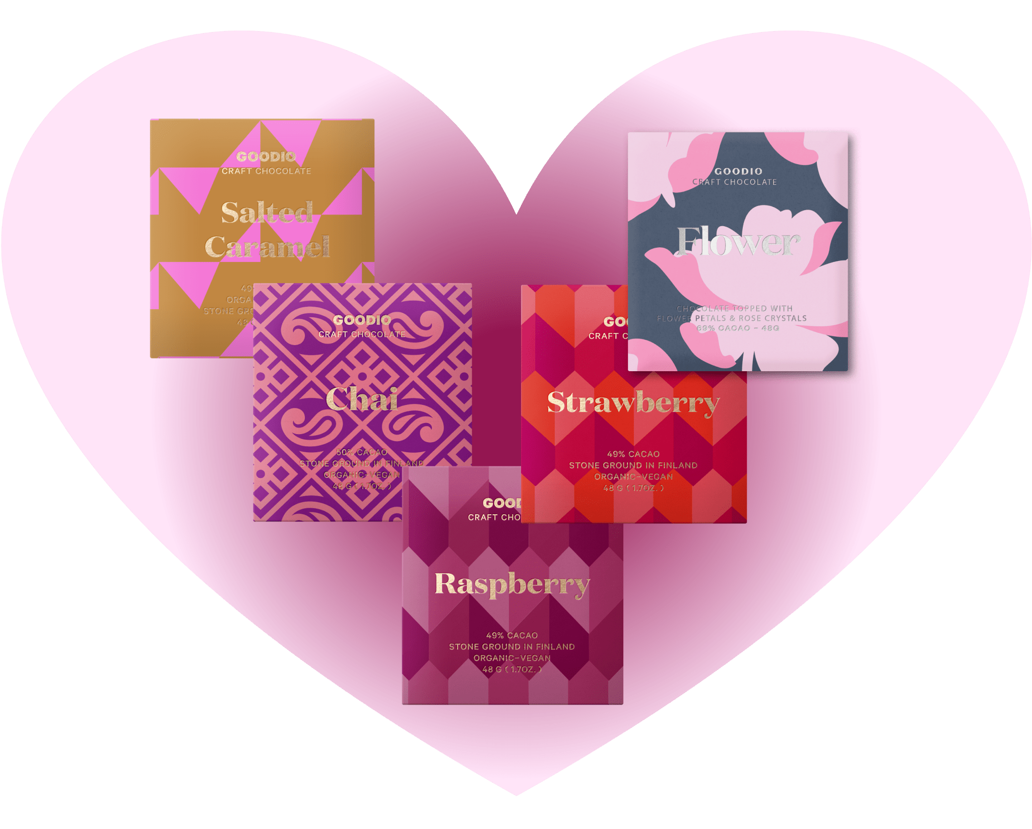 Pink Bundle — 5 vegan chocolate bars – Goodio USA