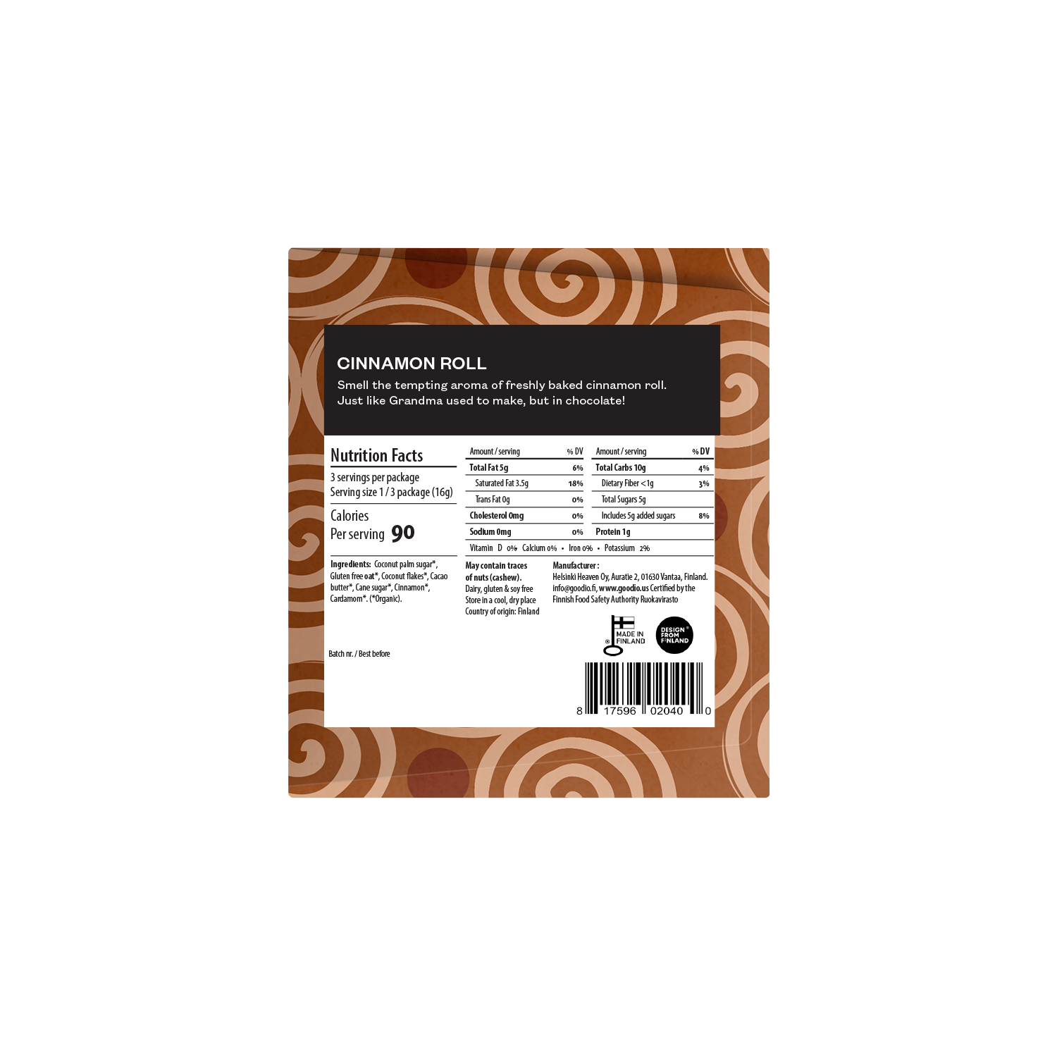 Pre - Order Cinnamon Roll Chocolate - Goodio USACraft Chocolate